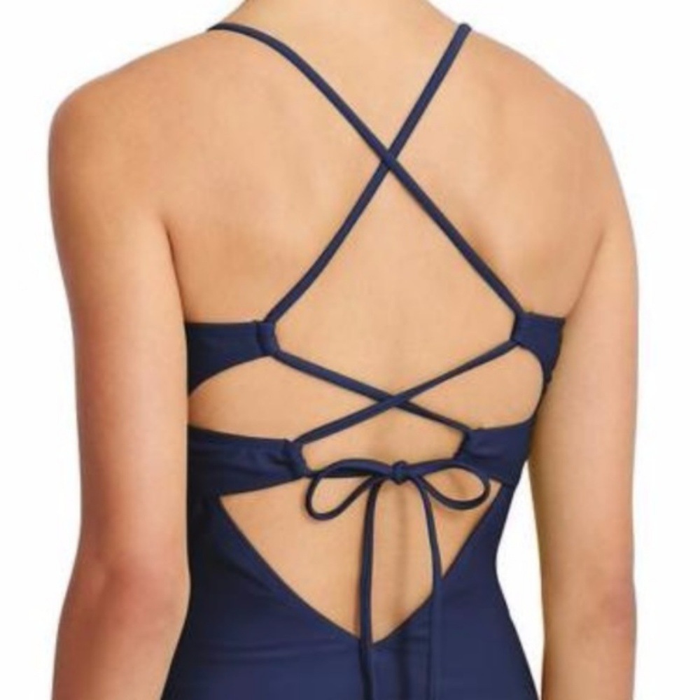 ATHLETA Strappy Tankini swim top in dress blue